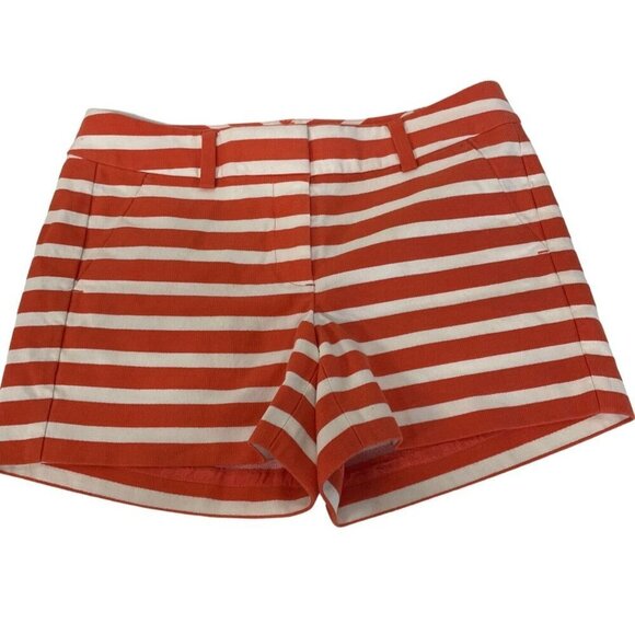 Ann Taylor Petite Women's Striped Shorts 4P Red Orange White Cotton Blend - Picture 1 of 4